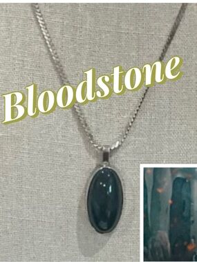 N247 Antique Bloodstone in Sterling with Antique 925 Chain Necklace